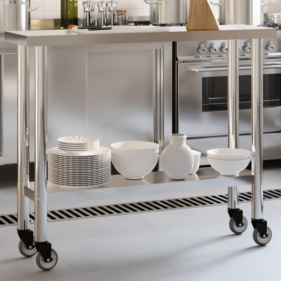 Keukenwerktafel Met Wielen 110X30X85 Cm Roestvrij Staal
