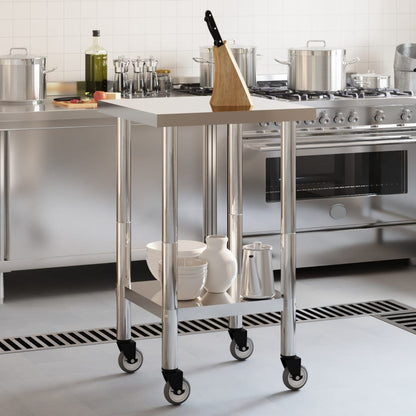 Keukenwerktafel Met Wielen 55X55X85 Cm Roestvrij Staal
