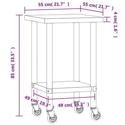 Keukenwerktafel Met Wielen 55X55X85 Cm Roestvrij Staal