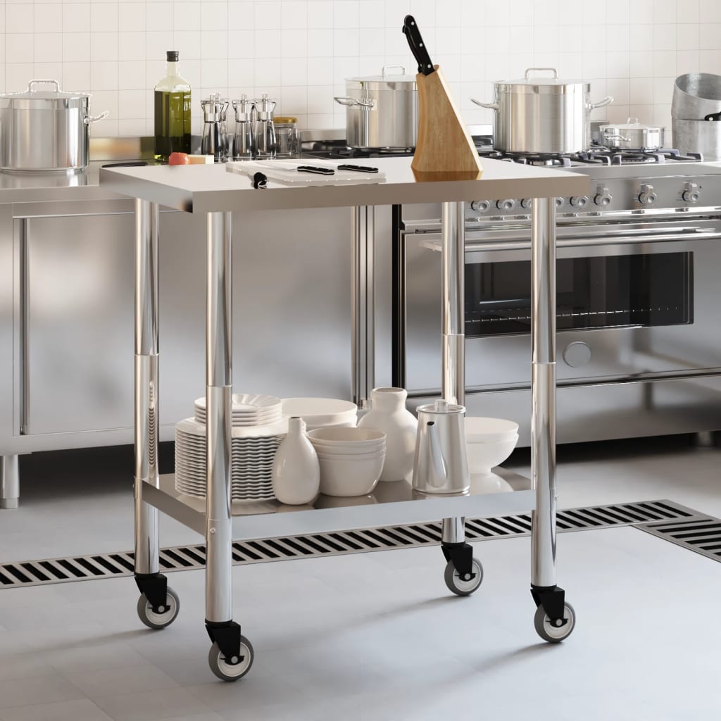 Keukenwerktafel Met Wielen 82,5X55X85 Cm Roestvrij Staal