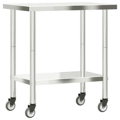Keukenwerktafel Met Wielen 82,5X55X85 Cm Roestvrij Staal