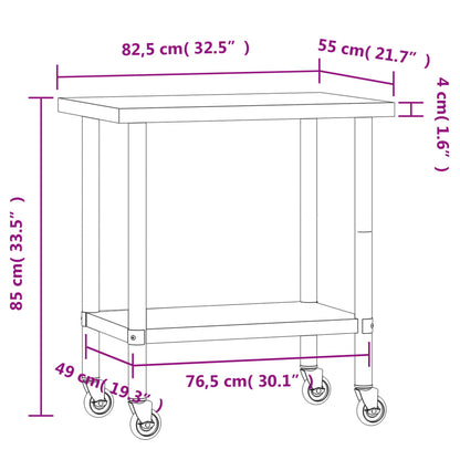 Keukenwerktafel Met Wielen 82,5X55X85 Cm Roestvrij Staal