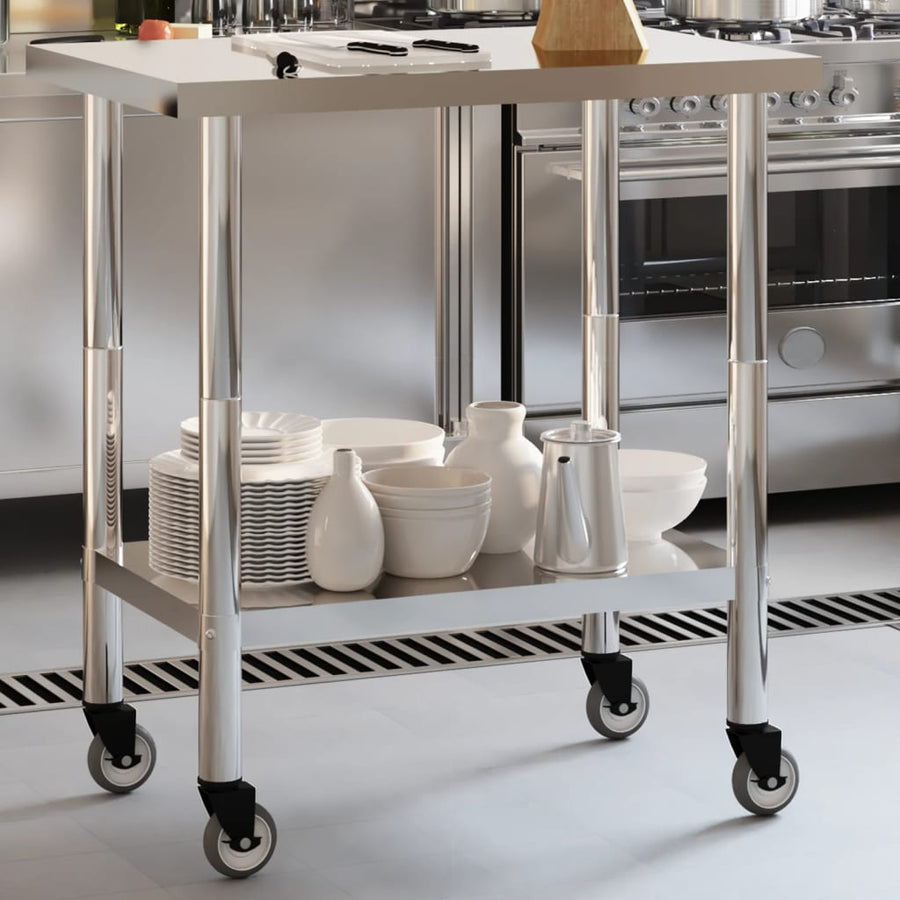 Keukenwerktafel Met Wielen 82,5X55X85 Cm Roestvrij Staal
