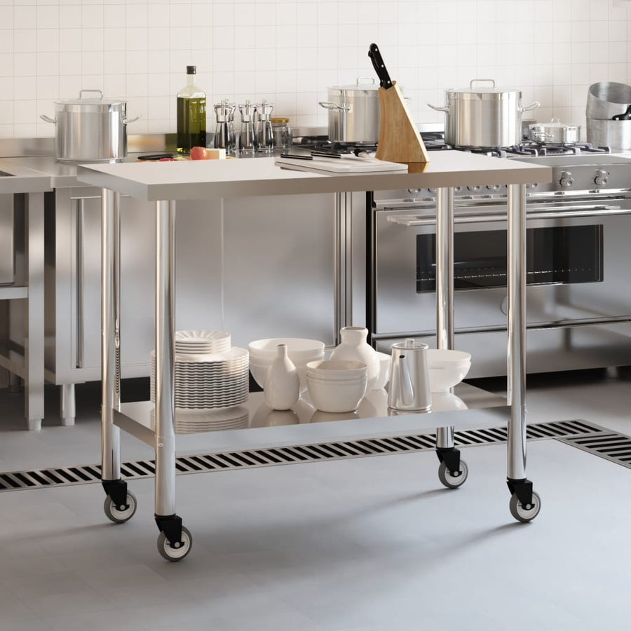 Keukenwerktafel Met Wielen 110X55X85 Cm Roestvrij Staal