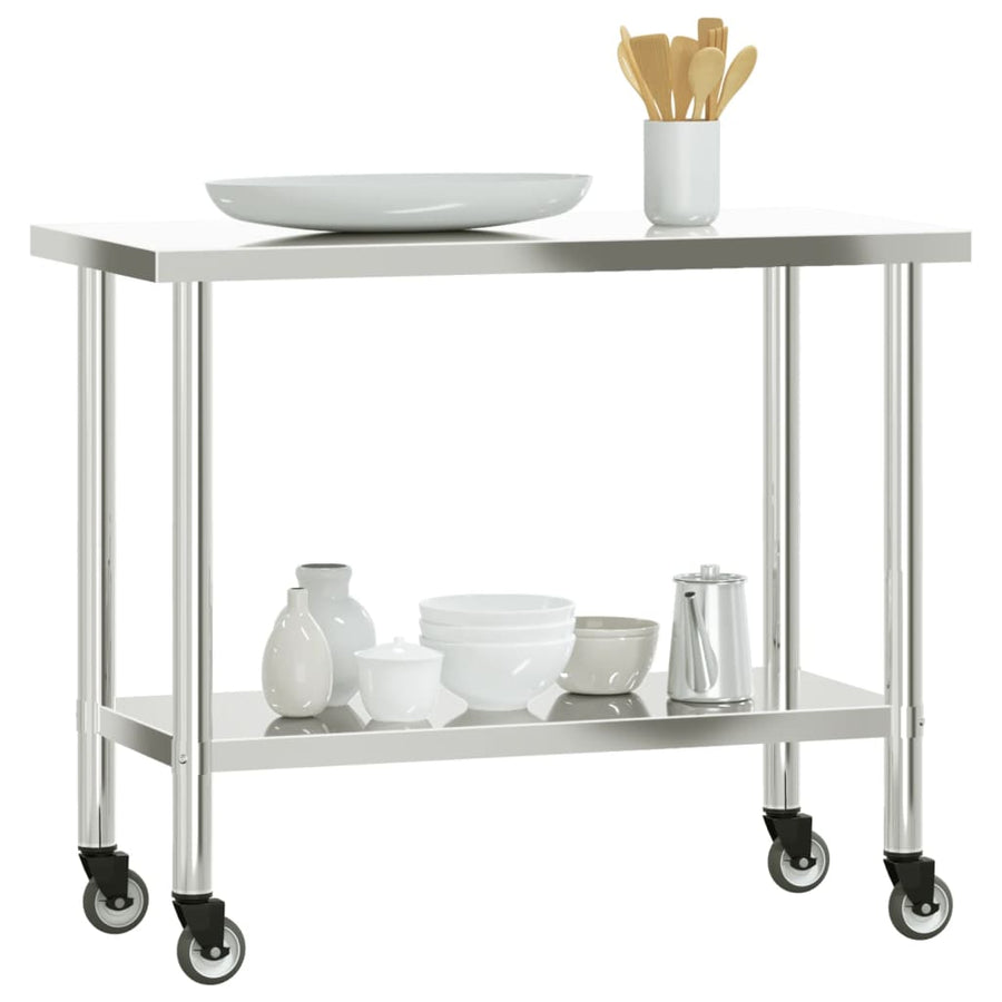 Keukenwerktafel Met Wielen 110X55X85 Cm Roestvrij Staal