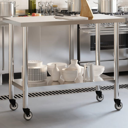 Keukenwerktafel Met Wielen 110X55X85 Cm Roestvrij Staal