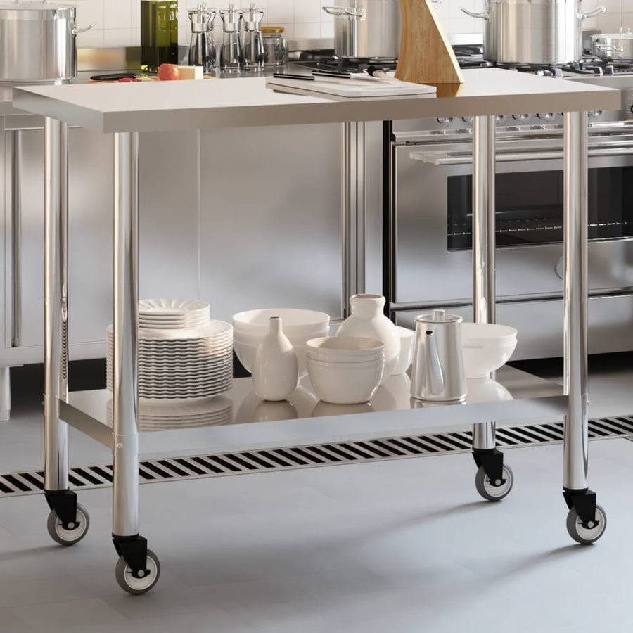 Keukenwerktafel Met Wielen 110X55X85 Cm Roestvrij Staal