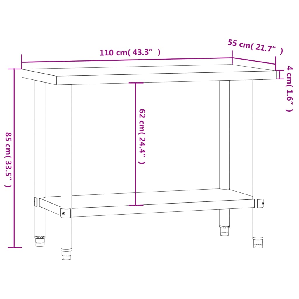 Keukenwerktafel 110X55X85 Cm Roestvrij Staal