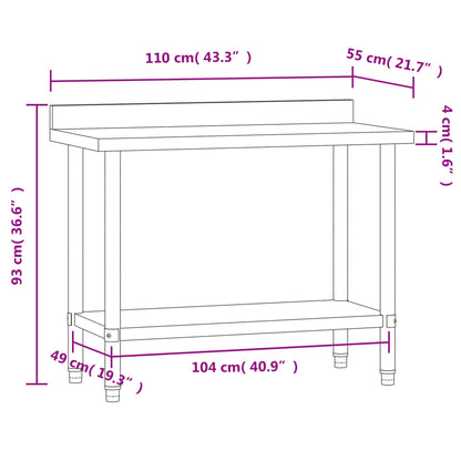 Keukenwerktafel Met Spatscherm 110X55X93 Cm Roestvrij Staal