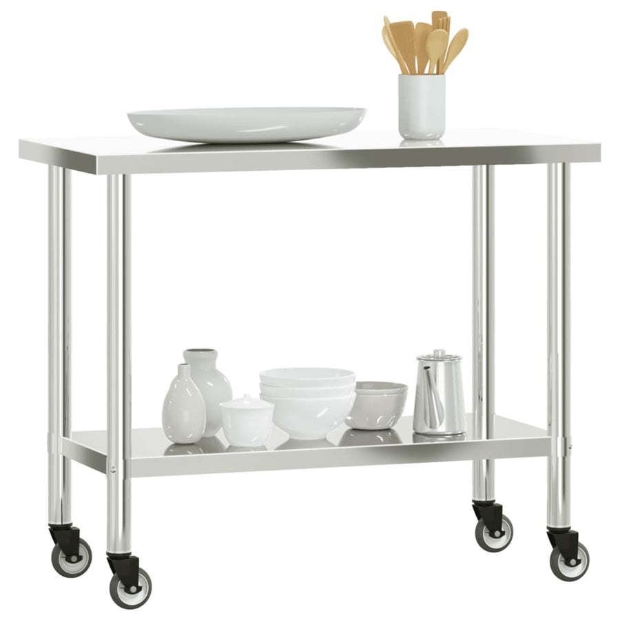Keukenwerktafel Met Wielen 110X55X85 Cm Roestvrij Staal