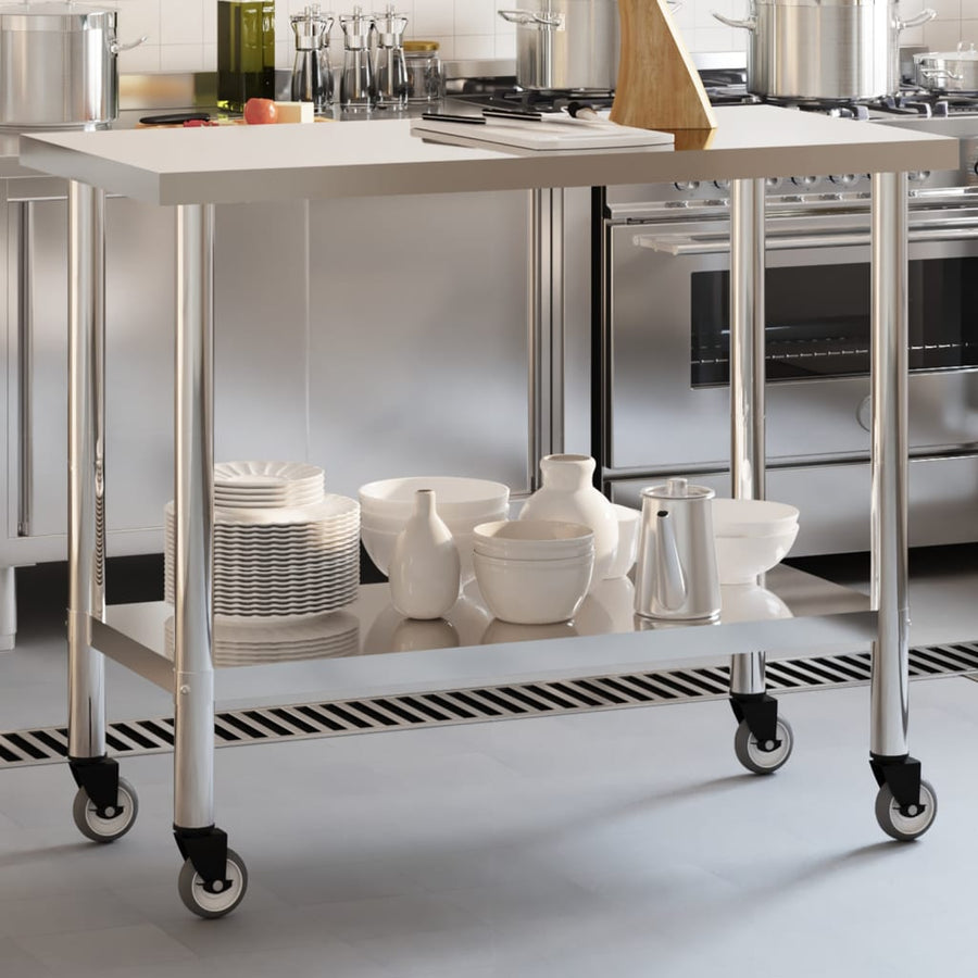 Keukenwerktafel Met Wielen 110X55X85 Cm Roestvrij Staal