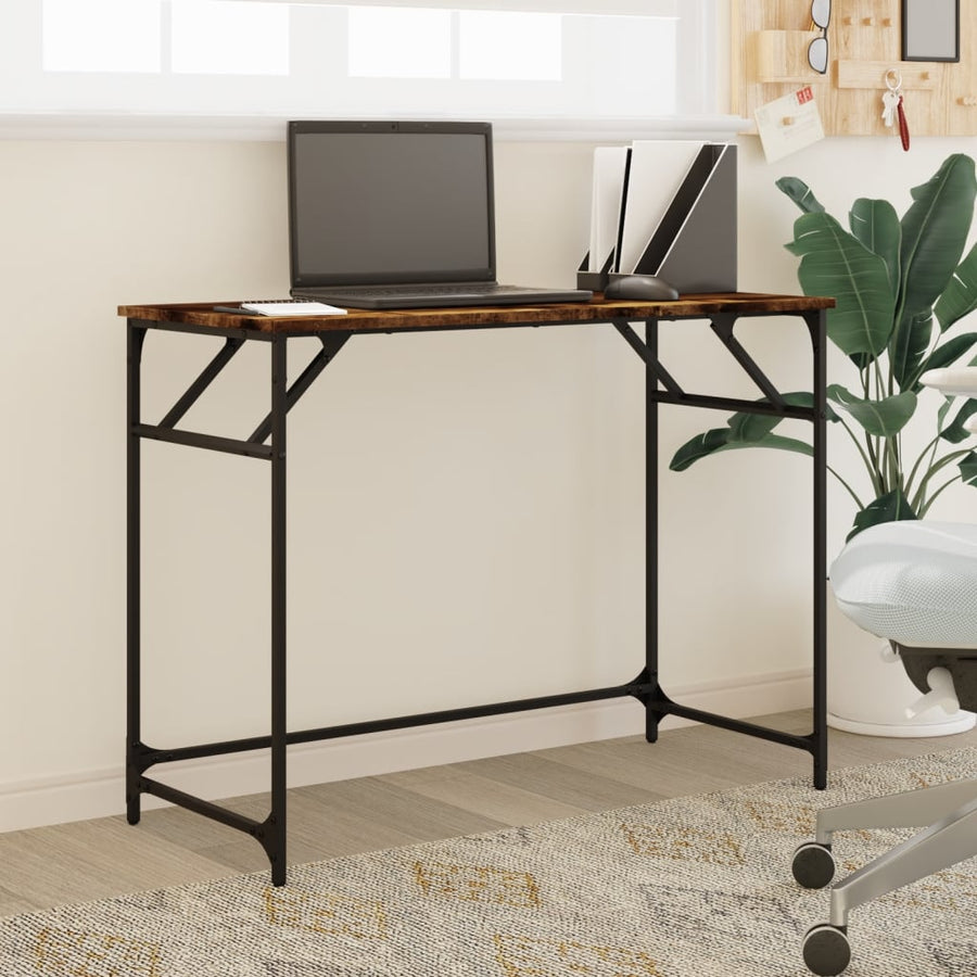 Bureau 100X45X76 Cm Hout En Gepoedercoat Staal Gerookt eiken