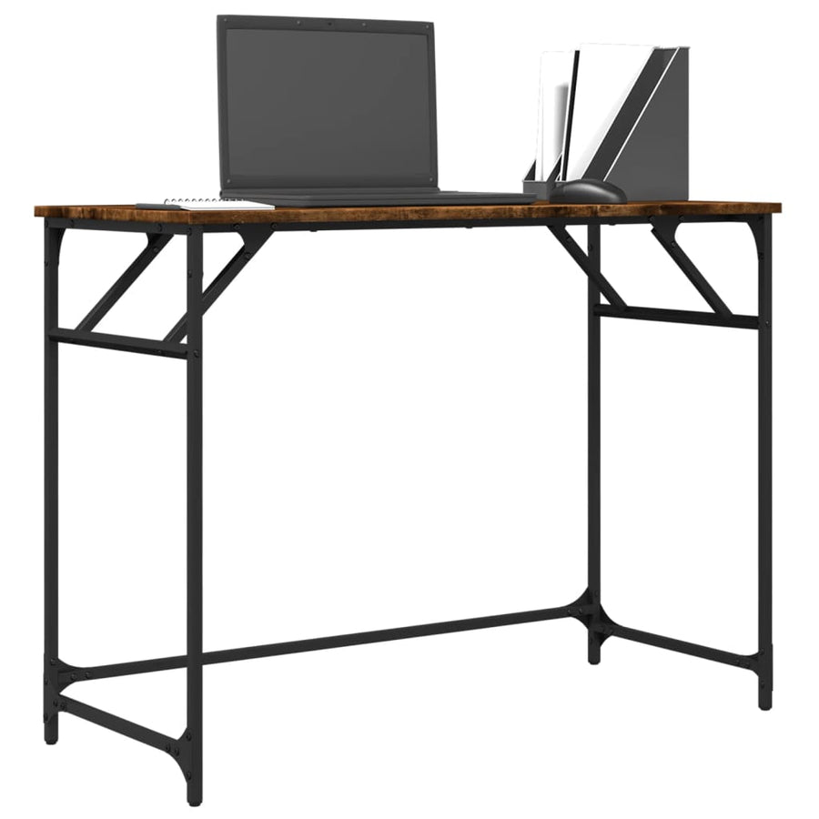 Bureau 100X45X76 Cm Hout En Gepoedercoat Staal Gerookt eiken