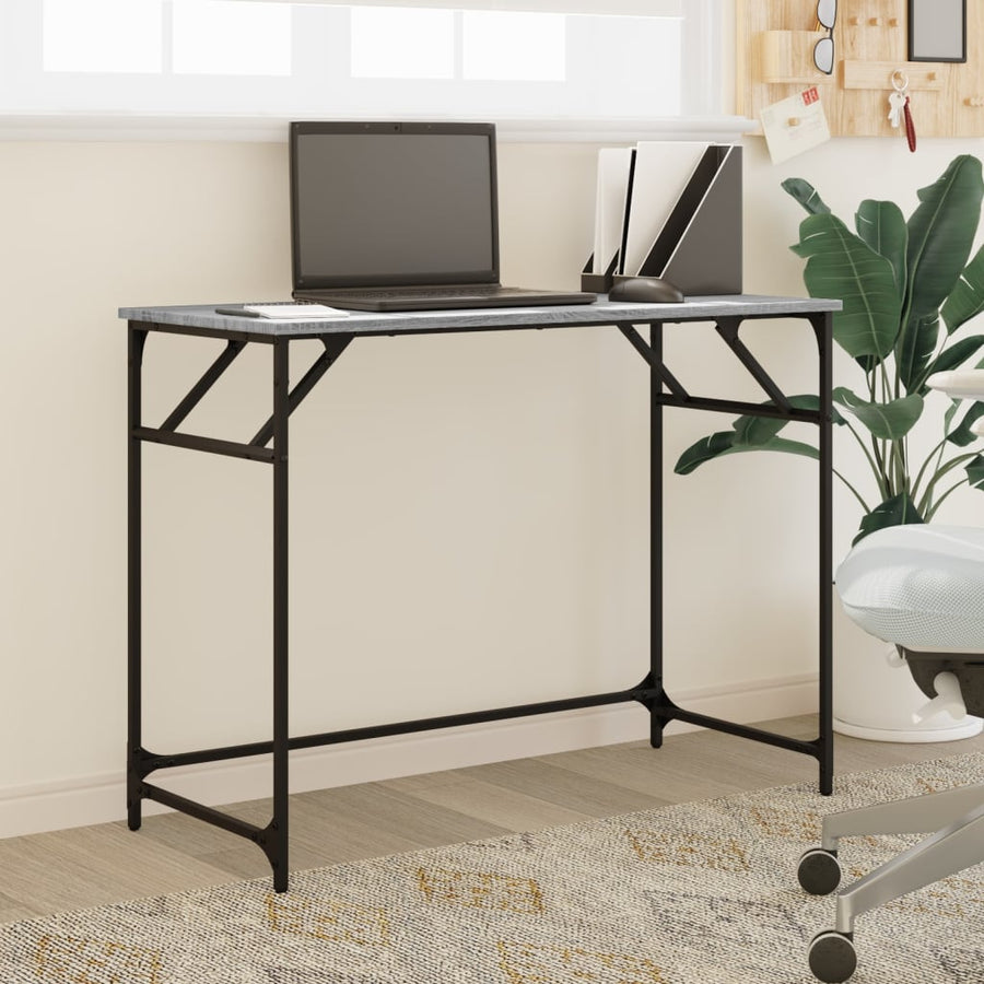 Bureau 100X45X76 Cm Hout En Gepoedercoat Staal Grijs sonoma