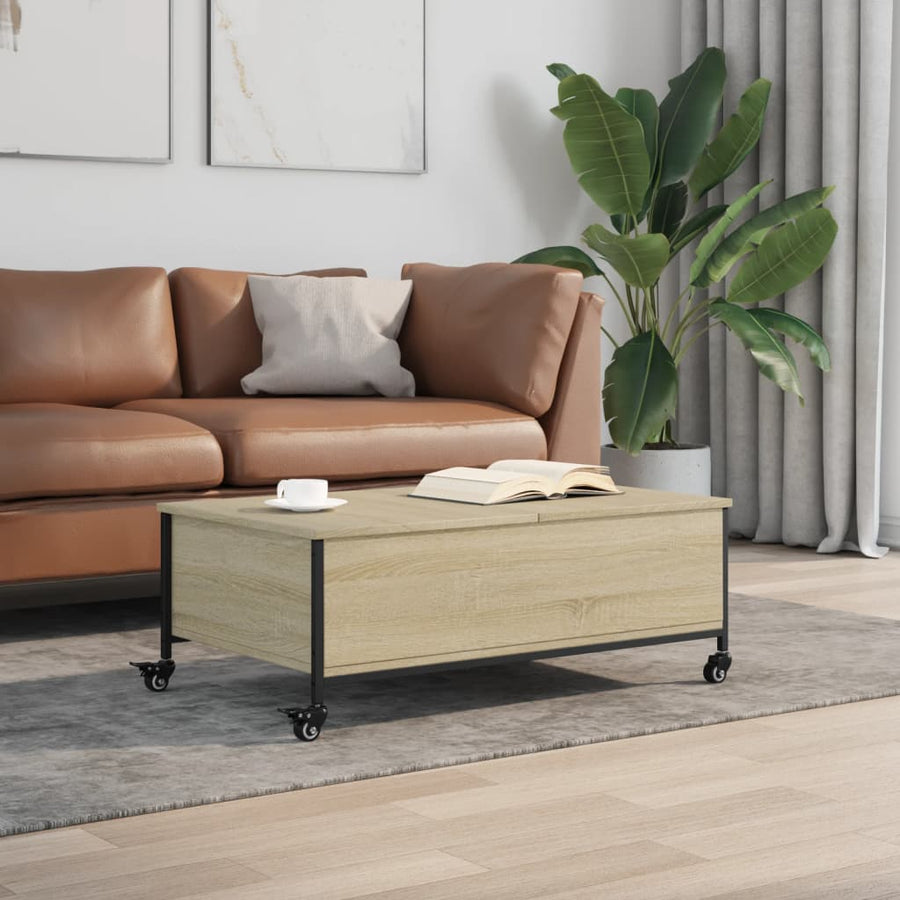 Salontafel met wielen 91x55x34 cm bewerkt hout sonoma eiken