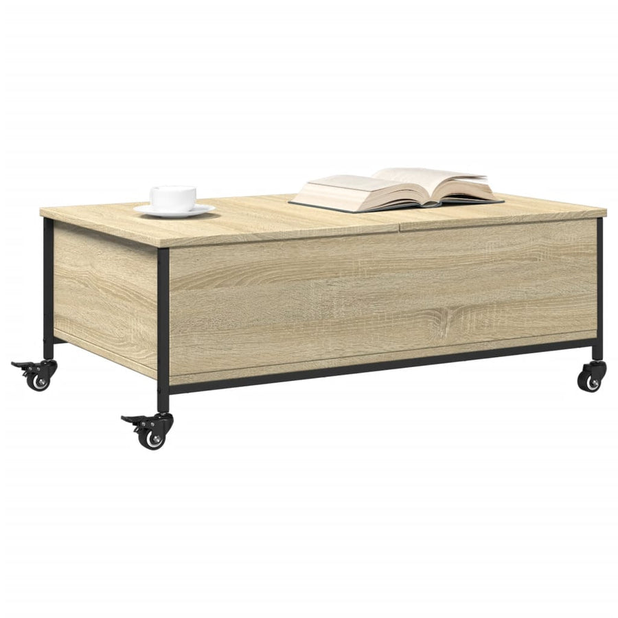 Salontafel met wielen 91x55x34 cm bewerkt hout sonoma eiken