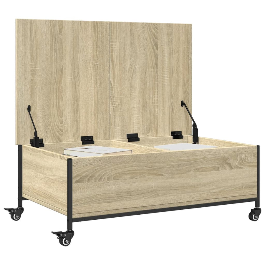 Salontafel met wielen 91x55x34 cm bewerkt hout sonoma eiken