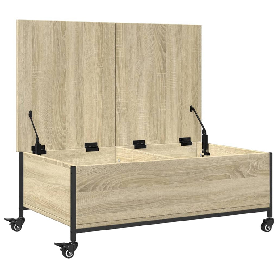 Salontafel met wielen 91x55x34 cm bewerkt hout sonoma eiken