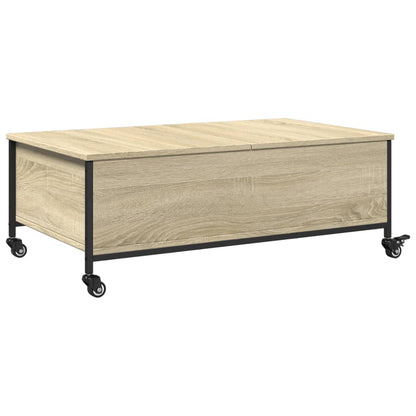 Salontafel met wielen 91x55x34 cm bewerkt hout sonoma eiken