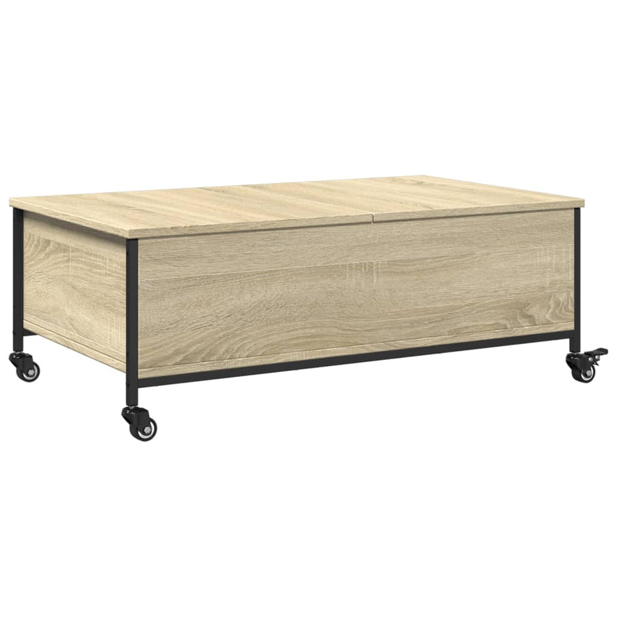 Salontafel met wielen 91x55x34 cm bewerkt hout sonoma eiken