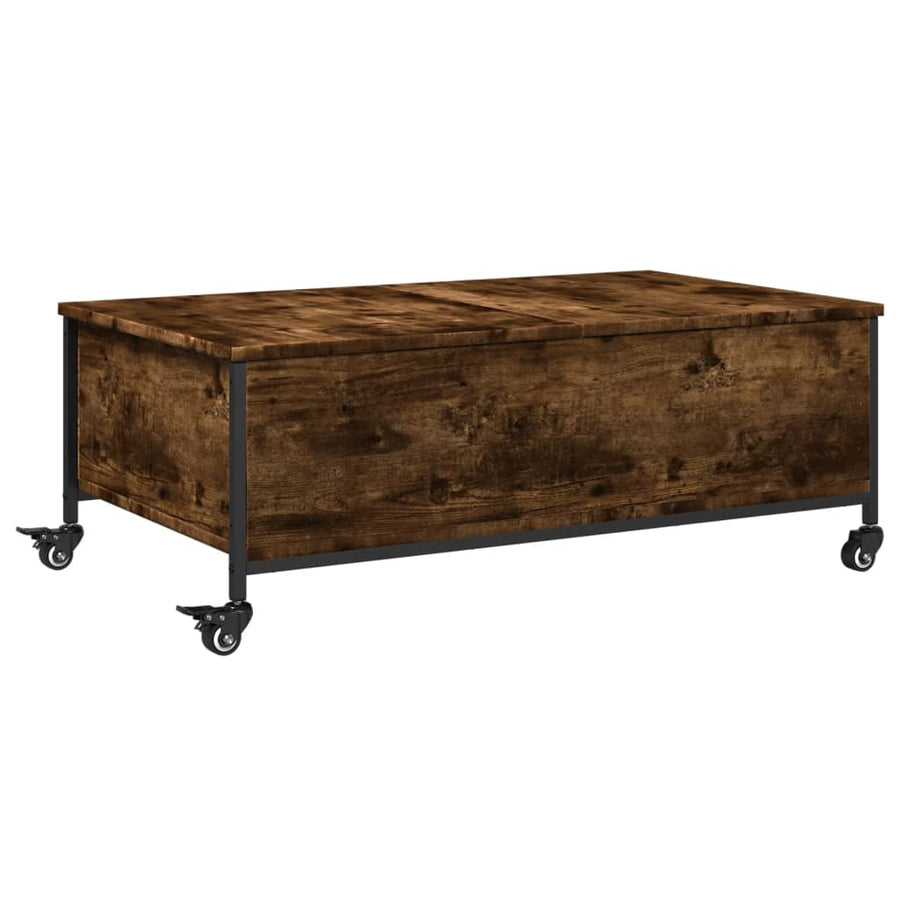 Salontafel Met Wielen 91X55X34 Cm Bewerkt Hout Gerookt Eiken