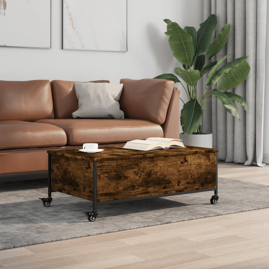 Salontafel Met Wielen 91X55X34 Cm Bewerkt Hout Gerookt Eiken