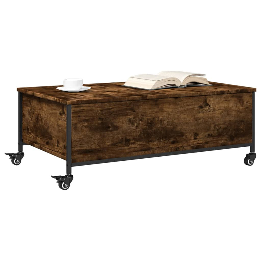 Salontafel Met Wielen 91X55X34 Cm Bewerkt Hout Gerookt Eiken