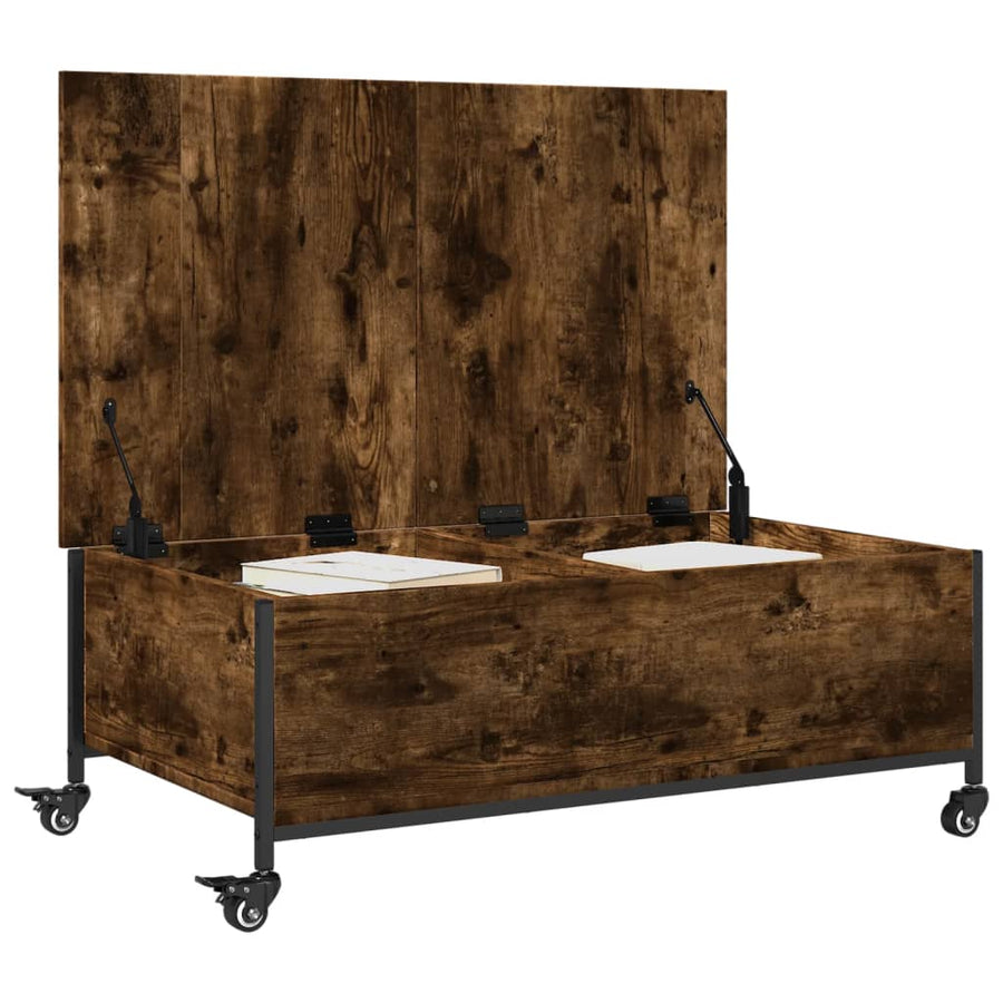 Salontafel Met Wielen 91X55X34 Cm Bewerkt Hout Gerookt Eiken