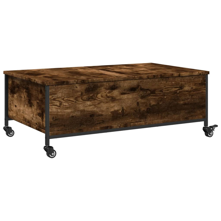 Salontafel Met Wielen 91X55X34 Cm Bewerkt Hout Gerookt Eiken