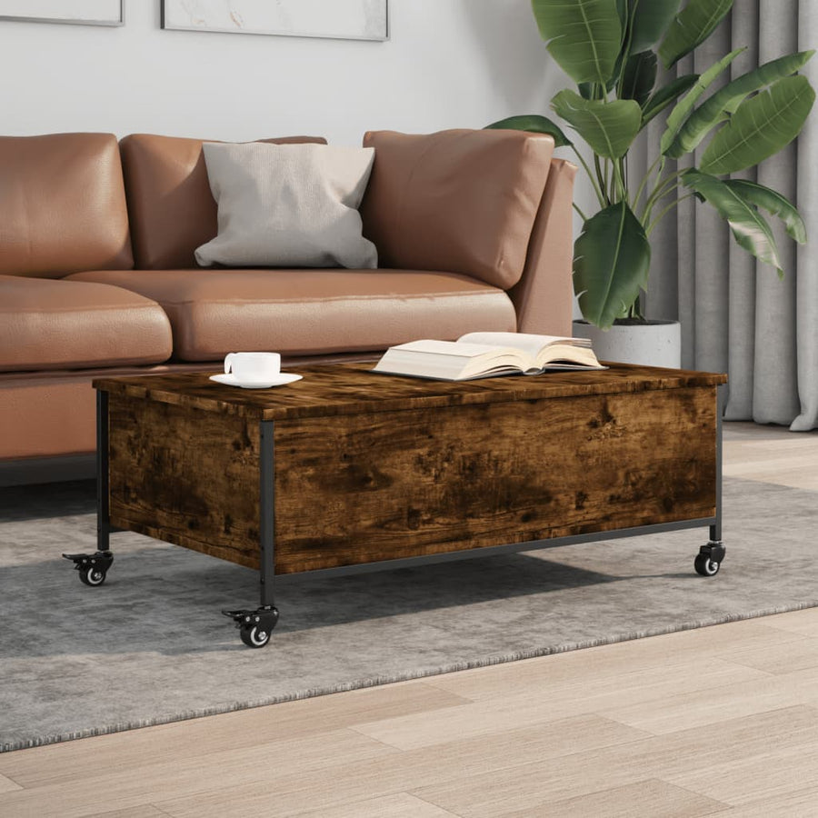 Salontafel Met Wielen 91X55X34 Cm Bewerkt Hout Gerookt Eiken