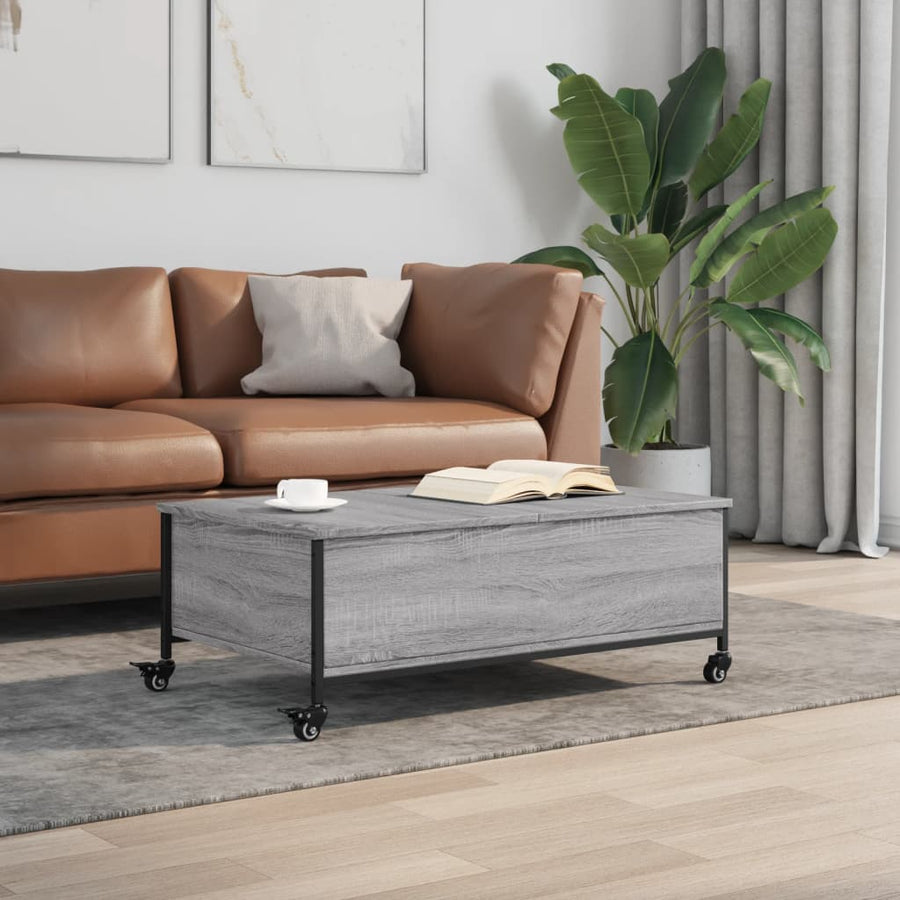 Salontafel Met Wielen 91X55X34 Cm Bewerkt Hout Grijs Sonoma