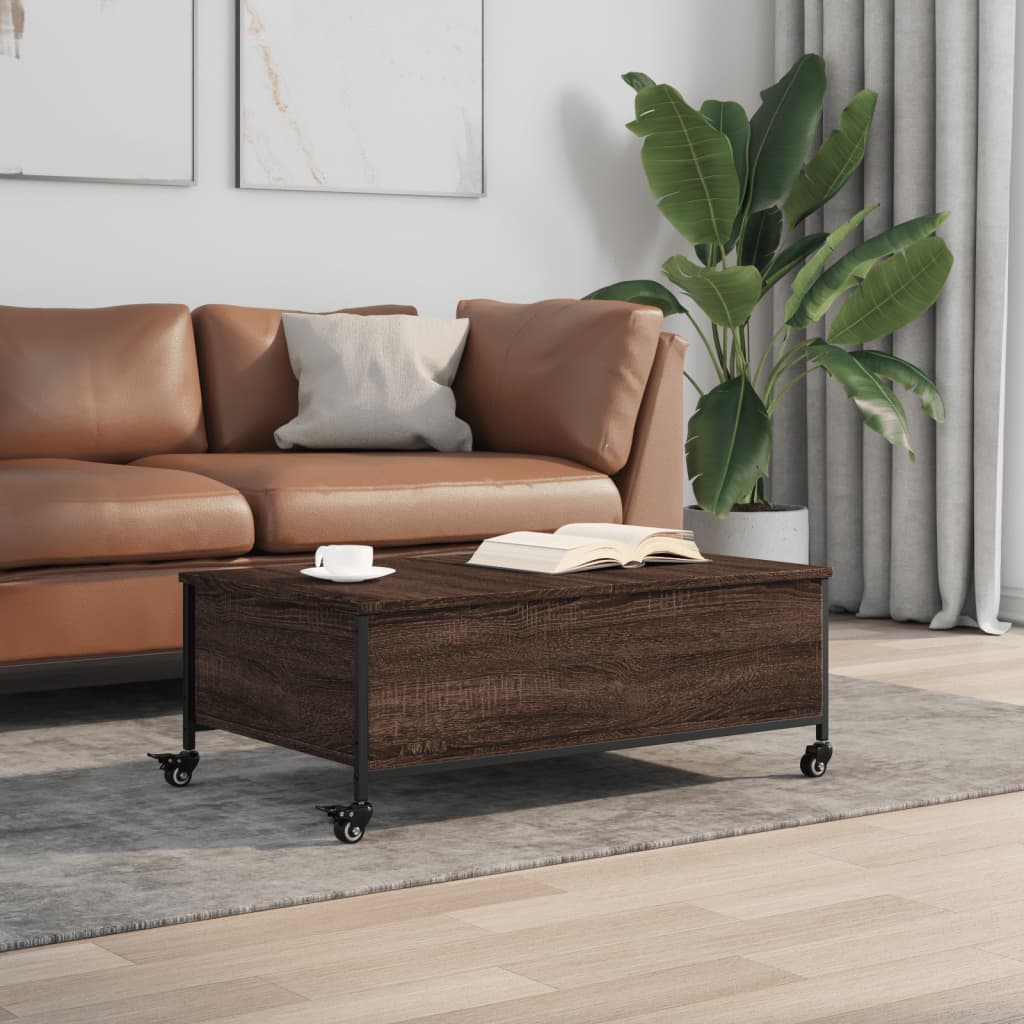 Salontafel Met Wielen 91X55X34 Cm Bewerkt Hout Bruin Eikenkleur