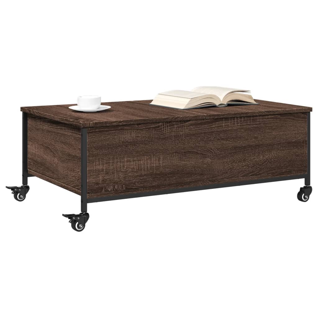 Salontafel Met Wielen 91X55X34 Cm Bewerkt Hout Bruin Eikenkleur