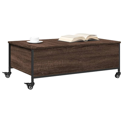 Salontafel Met Wielen 91X55X34 Cm Bewerkt Hout Bruin Eikenkleur