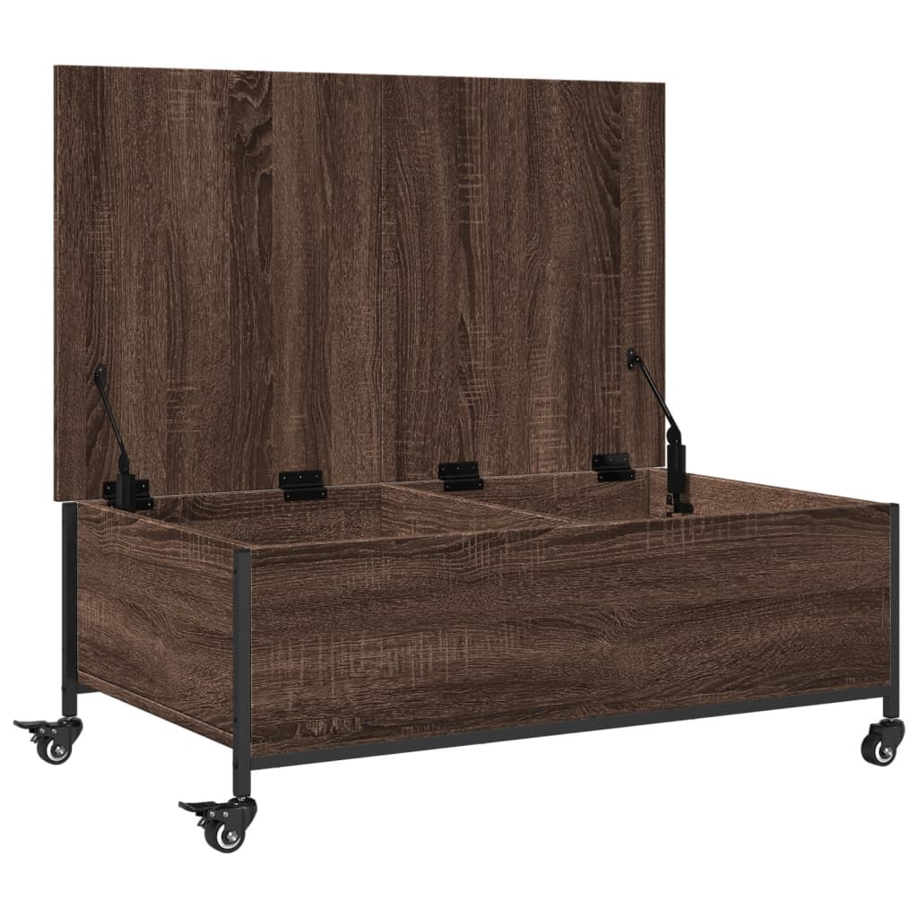 Salontafel Met Wielen 91X55X34 Cm Bewerkt Hout Bruin Eikenkleur