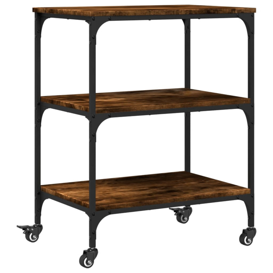 Keukentrolley 60X41X76 Cm Bewerkt Hout Gerookt Eikenkleurig