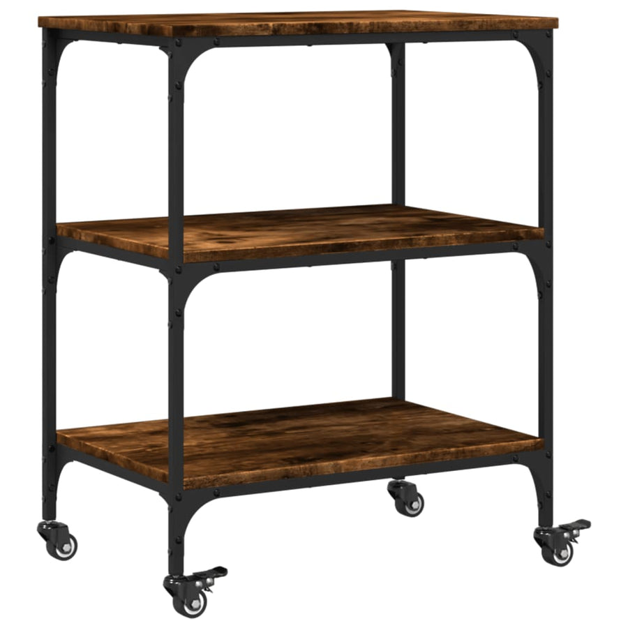 Keukentrolley 60X41X76 Cm Bewerkt Hout Gerookt Eikenkleurig