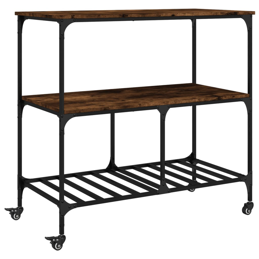 Keukentrolley 100X50X95 Cm Bewerkt Hout Gerookt Eikenkleurig