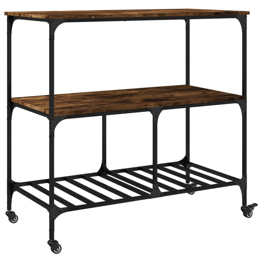 Keukentrolley 100X50X95 Cm Bewerkt Hout Gerookt Eikenkleurig