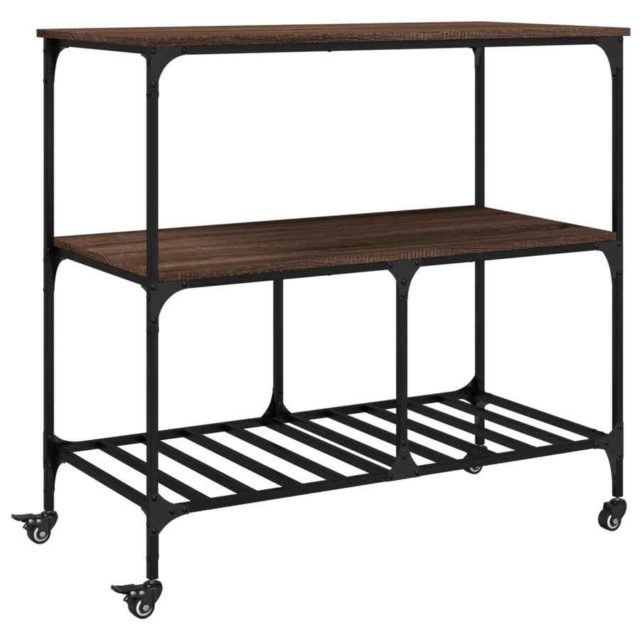 Keukentrolley 100X50X95 Cm Bewerkt Hout Bruin Eikenkleurig Groen