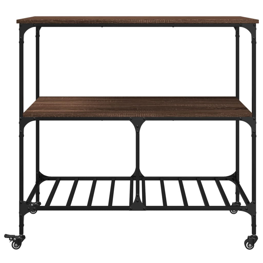 Keukentrolley 100X50X95 Cm Bewerkt Hout Bruin Eikenkleurig Groen