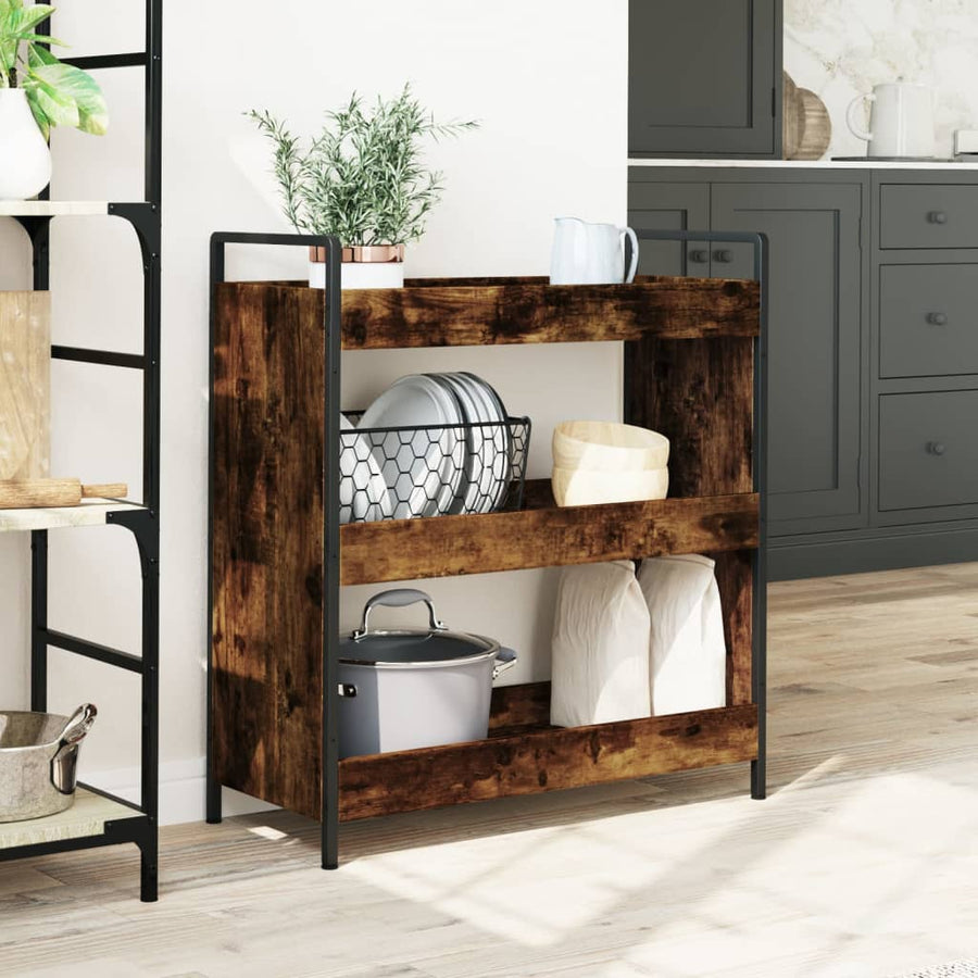 Keukentrolley 70X30X82 Cm Bewerkt Hout Gerookt Eikenkleurig