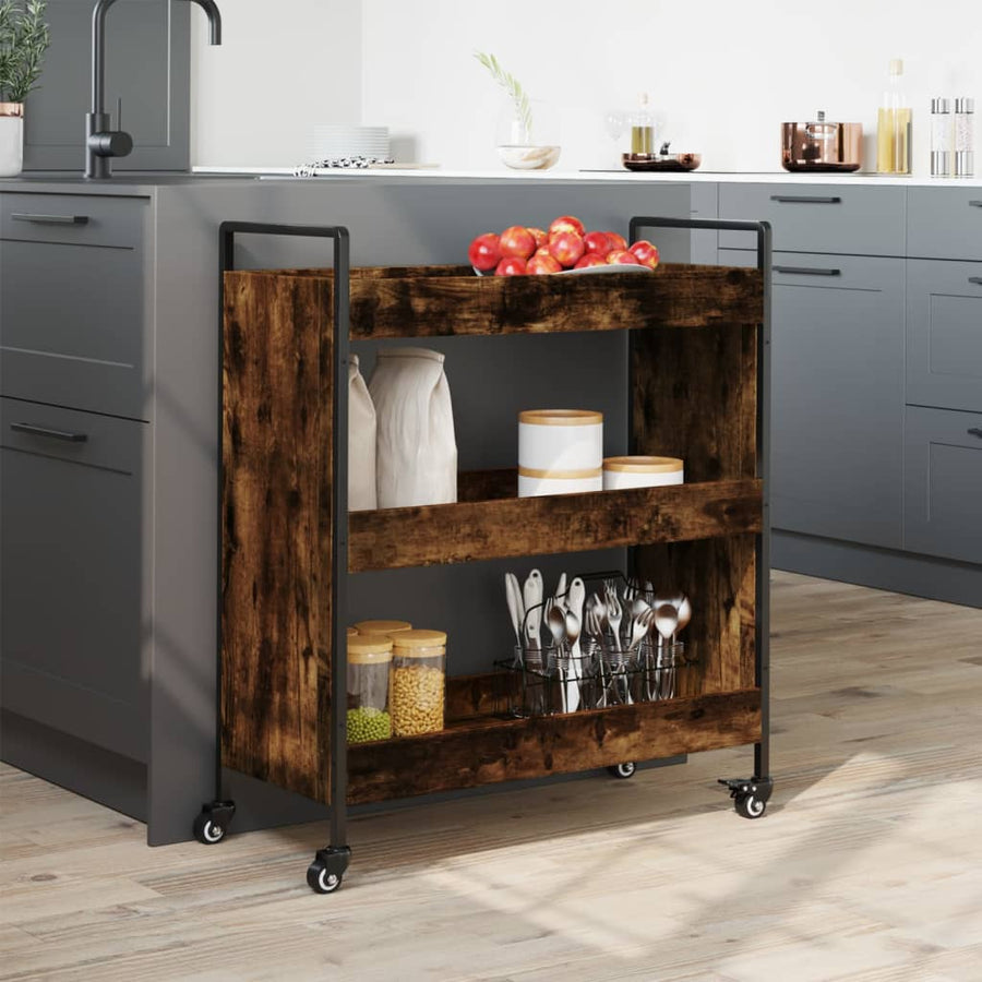 Keukentrolley 70X30X82 Cm Bewerkt Hout Gerookt Eikenkleurig