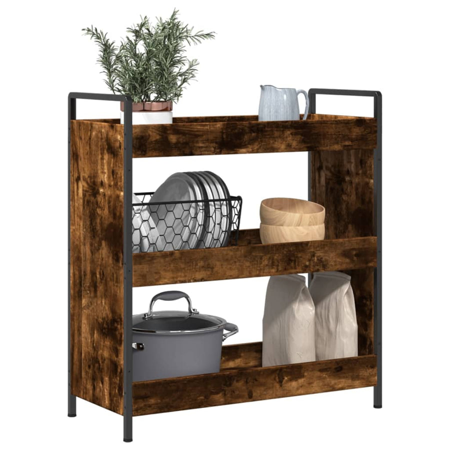 Keukentrolley 70X30X82 Cm Bewerkt Hout Gerookt Eikenkleurig