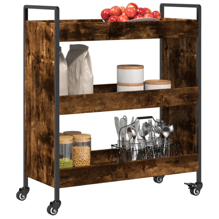 Keukentrolley 70X30X82 Cm Bewerkt Hout Gerookt Eikenkleurig