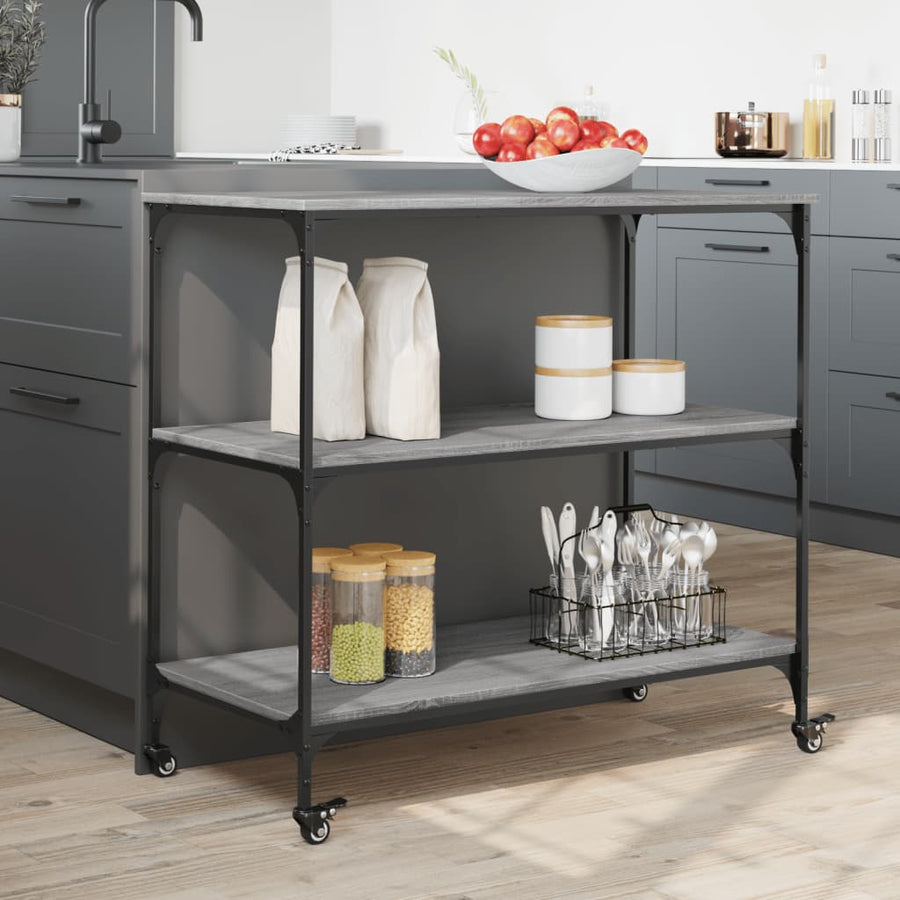 Keukentrolley 102X50X95 Cm Bewerkt Hout Grijs Sonoma Eiken