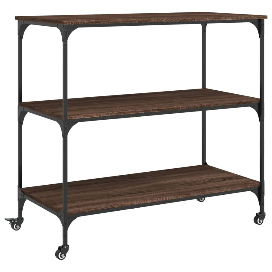 Keukentrolley 102X50X95 Cm Bewerkt Hout Bruin Eikenkleurig Donkerbruin