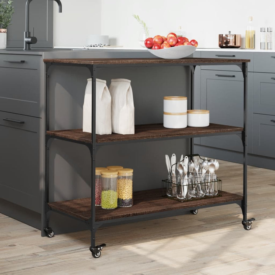 Keukentrolley 102X50X95 Cm Bewerkt Hout Bruin Eikenkleurig Donkerbruin