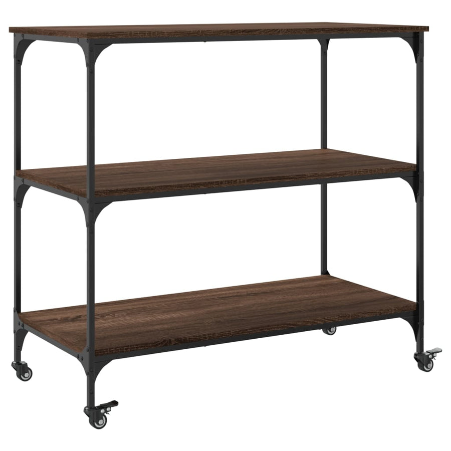 Keukentrolley 102X50X95 Cm Bewerkt Hout Bruin Eikenkleurig Donkerbruin