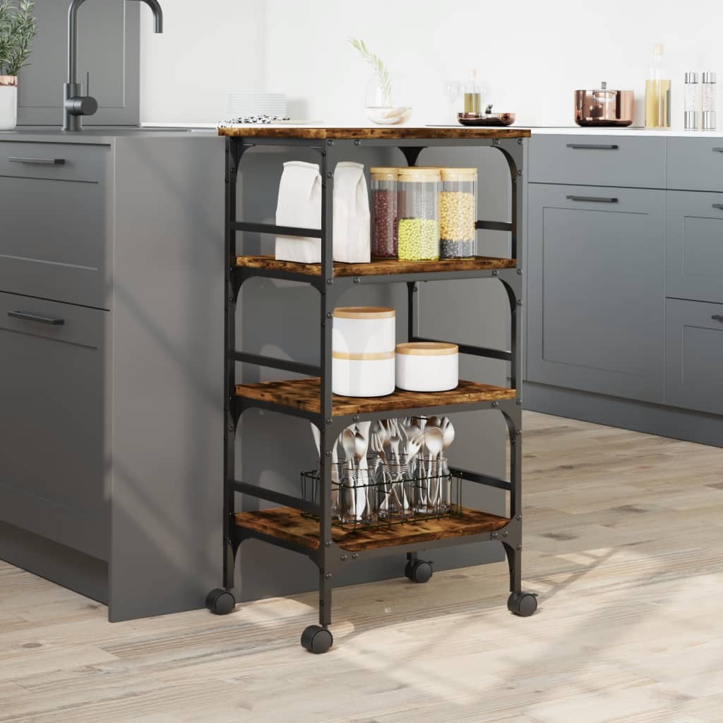 Keukentrolley 45X35X89,5 Cm Bewerkt Hout Kleurig Gerookt eiken